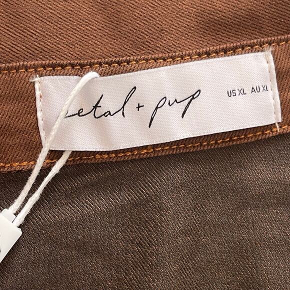 Petal And Pup Phoenix Mini Dress Brown Denim Cinched Long Sleeve Fall Size XL - Picture 12 of 15